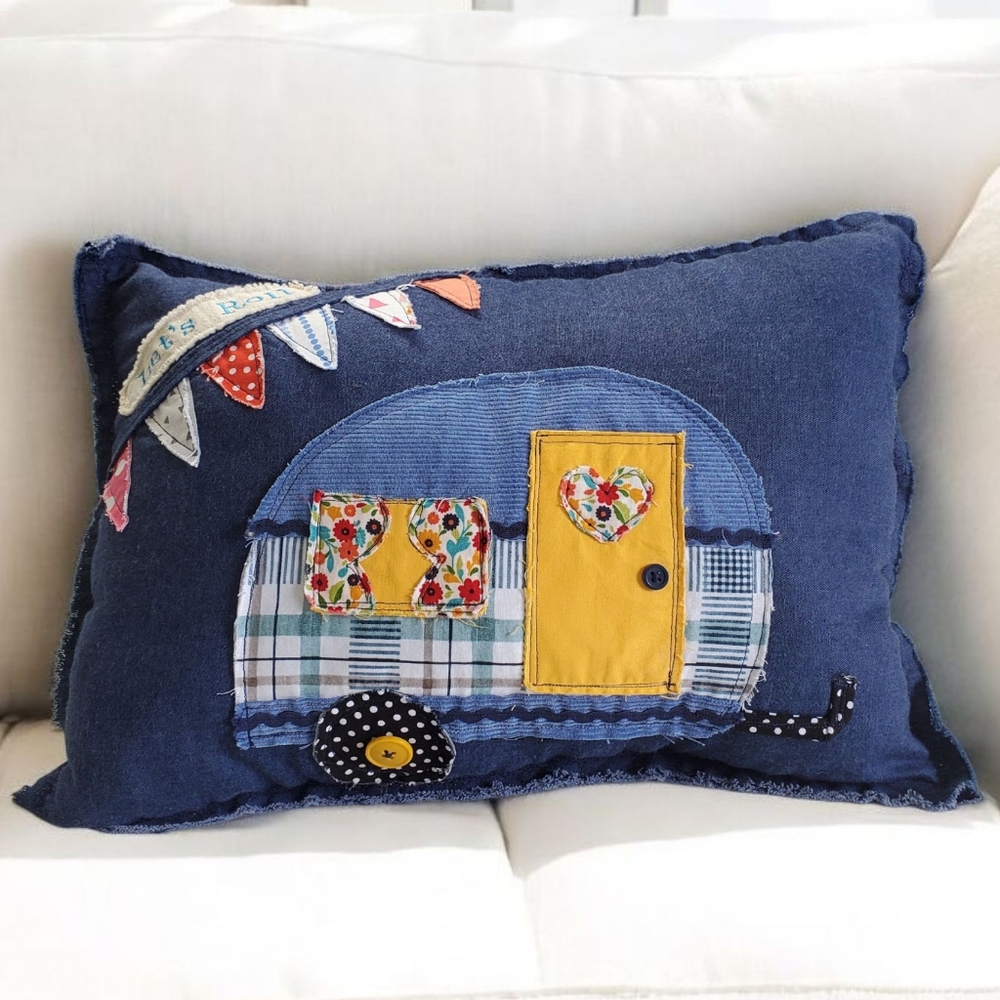 Homecrafted Let's Roll Camper Accent Decor Pillow New